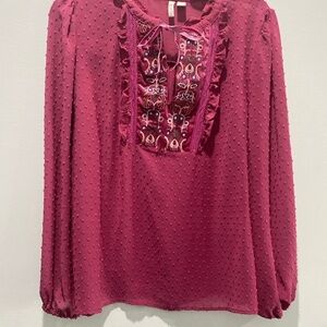 Elegant Burgundy Blouse with Embroidered Detail